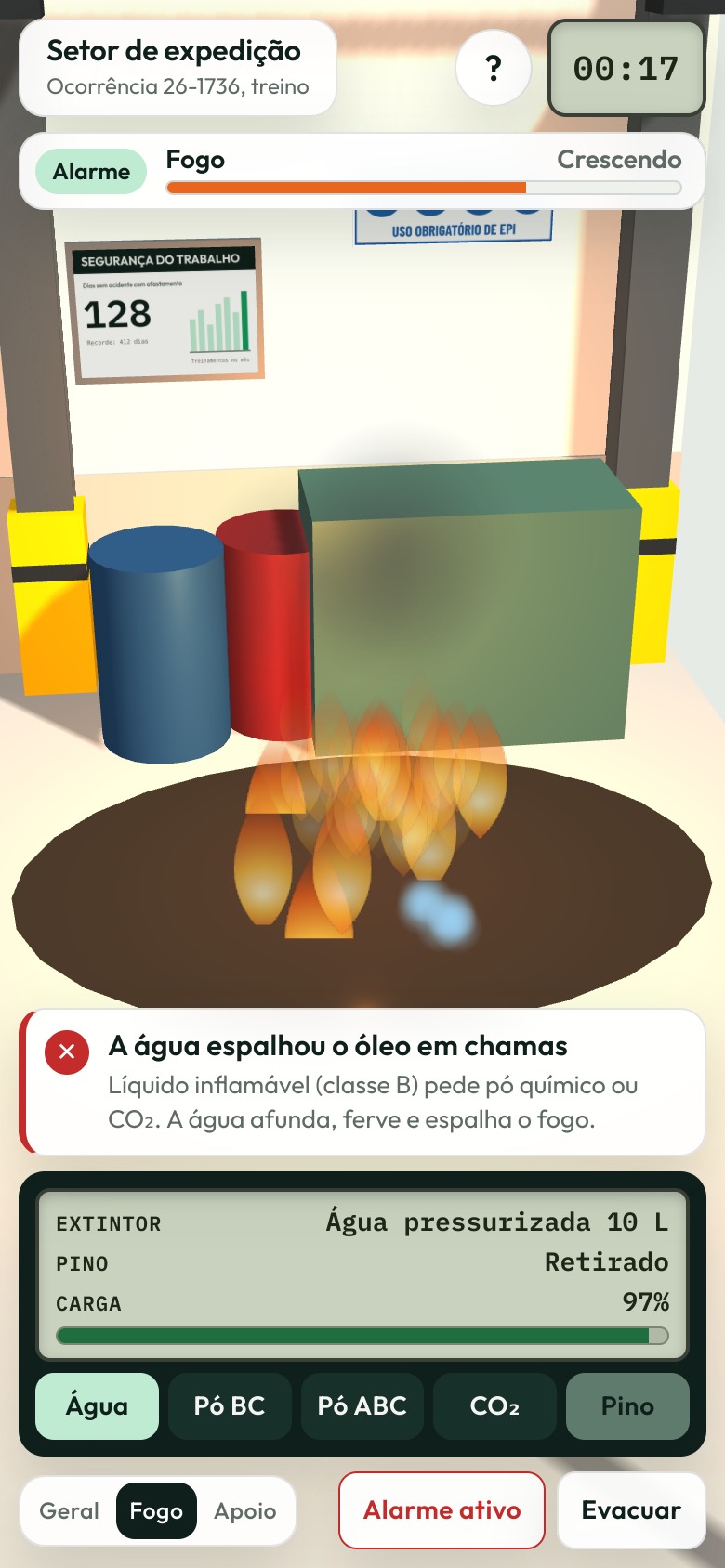 Tela do cenário de princípio de incêndio